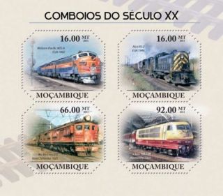 Mozambique - 2011 20th Century Trains - 4 Stamp Sheet 13a - 607 photo