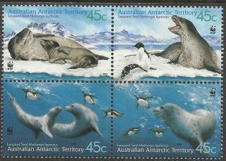 Australian Antarctic Territory 2001 Wwf Leopard Seals Block Of 4 photo
