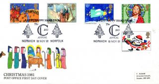 18 November 1981 Christmas Post Office First Day Cover Big C Norwich Shs photo