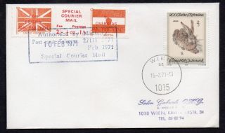 1971 Postal Strike Cover To Austria With Special Courier Mail Label Pair photo
