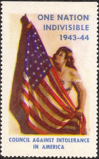 Stamp Label Usa 1943 Wwii Poster Council Against Intolerance In America photo