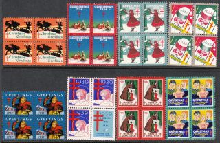 Stamp Label Us Christmas Seal Block 1933 - 40 Bob Tb Greetings Selection photo