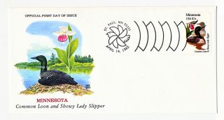 Minnesota Official First Day Of Issue Common Loon And Showy Lady Slipper Folio photo