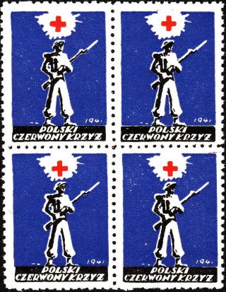 Stamp Label Poland Wwii Poster Cinderella Red Cross Czerwony Victory Soldier photo