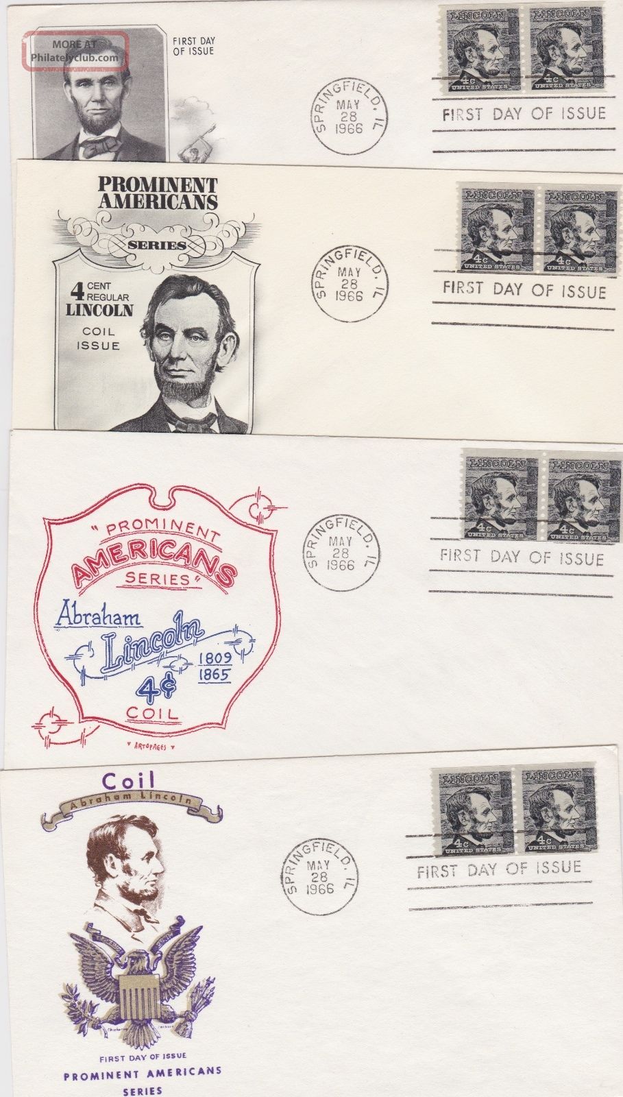 Prominent American,  Four Fdcs Of The 4 Cent Lincoln,  1966, ,  Ua FDCs (1951-Now) photo