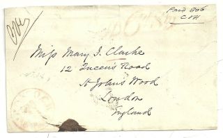 Canada Stampless Cover To Mary Clarke In London - Paid 6d Stg Not Known 1863 photo