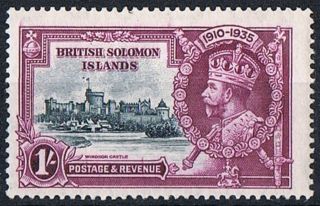 British Solomon Islands Stamp 1935 Jubilee 1s Slate And Purple Dot By Flagstaff photo