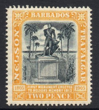 Barbados Sg161 1907 2d Black & Yellow Mtd photo