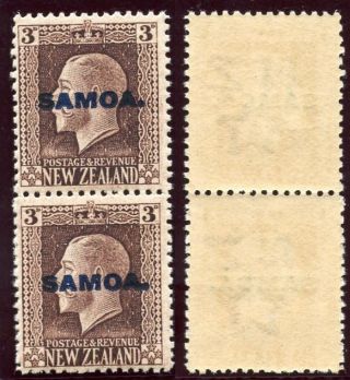 Samoa 1916 Kgv 3d Chocolate Vertical Pair Mixed Perfs.  Sg 140b. photo