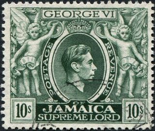 Jamaica 1950 (kgvi) 10s Myrtle - Green Sg133aa Cv £7.  00 Vf Uh Postage photo