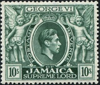 Jamaica 1938 (kgvi) 10s Myrtle - Green Sg133 Cv £11.  00 Vf Mh Postage photo