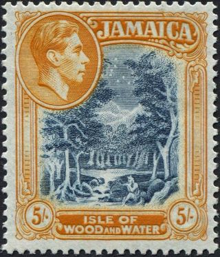 Jamaica 1949 (kgvi) 5s Slate - Blue And Yellow - Orange Sg132b Cv £10.  00 F Mh photo
