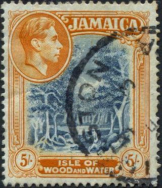 Jamaica 1938 (kgvi) 5s Slate - Blue And Yellow - Orange Sg132 Cv £3.  75 Uh photo