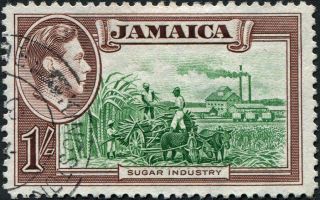 Jamaica 1938 (kgvi) 1s Green And Purple - Brown Sg130 Cv £0.  20 Vf Uh Freep&p photo