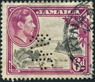 Jamaica 1938 (kgvi) 6d Grey And Purple Sg128 Cv £0.  30+ Uh Perfin Ufco photo