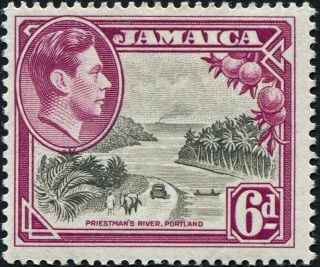 Jamaica 1950 (kgvi) 6d Grey And Purple Sg128a Cv £2.  50 F Mh Postage photo