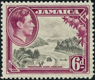 Jamaica 1938 (kgvi) 6d Grey And Purple Sg128 Cv £8.  50 F Mh Postage photo