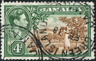 Jamaica 1938 (kgvi) 4d Brown And Green Sg127 Cv £0.  10 Uh P&p photo