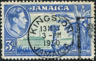Jamaica 1949 (kgvi) 3d Greenish Blue And Ultramarine Sg126b Cv £1.  25 Vf Uh photo