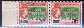 British Virgin Islands Qe Ii 1962 70c.  Surcharge Variety Stop To R Sg 171a photo