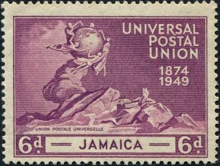 Jamaica 1949 (kgvi) 6d Purple Sg148 Cv £0.  50 Mh Postage photo