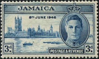 Jamaica 1946 (kgvi) 3d Blue Sg142 Cv £7.  00 Mh Postage photo