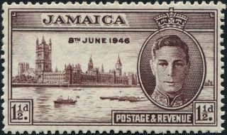 Jamaica 1946 (kgvi) 1 1/2d Purple - Brown Sg141a Cv £0.  65 F Mh Postage photo