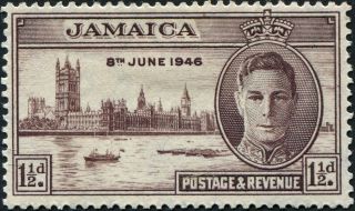 Jamaica 1946 (kgvi) 1 1/2d Purple - Brown Sg141 Cv £2.  50 Mh Postage photo