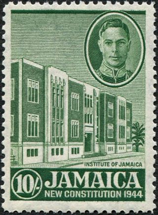 Jamaica 1945 - 6 (kgvi) 10s Green Sg140 Cv £3.  00 F Mh Postage photo