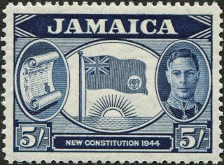 Jamaica 1945 - 6 (kgvi) 5s Indigo Sg139 Cv £3.  50 Vf Mh Postage photo