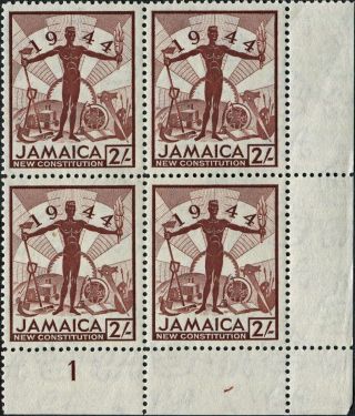 Jamaica 1945 - 6 (kgvi) 2s Red - Brown Sg138 Cv £5.  00 F Mh Block Of 4 Freep&p photo