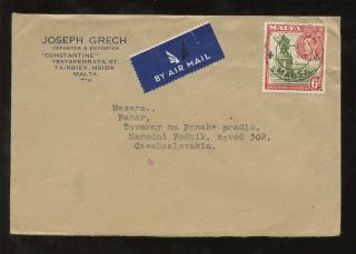 Malta Advertising Envelope To Czechoslovakia 1948 Joseph Grech Ta Xbiex. .  Solo 6d photo