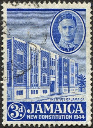 Jamaica 1946 (kgvi) 3d Ultramarine Sg136a Cv £2.  75 F Uh Postage photo
