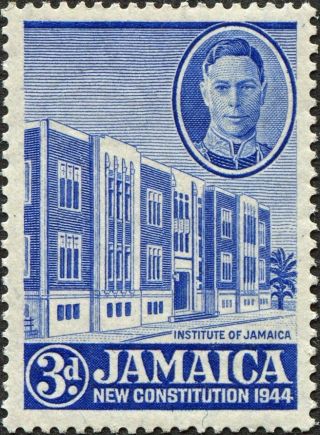 Jamaica 1946 (kgvi) 3d Ultramarine Sg136a Cv £3.  25 F Mh Postage photo