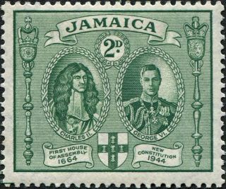 Jamaica 1945 (kgvi) 2d Green Sg135a Cv £0.  30 Mh Postage photo