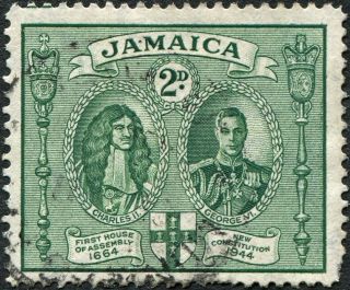 Jamaica 1945 - 6 (kgvi) 2d Green Sg135 Cv £1.  00 F Uh Postage photo