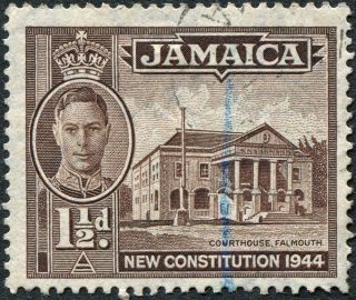 Jamaica 1946 (kgvi) 1 1/2d Sepia Sg134a Cv £1.  75 F Uh Postage photo