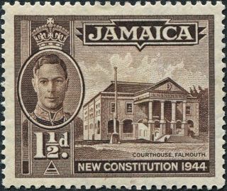Jamaica 1946 (kgvi) 1 1/2d Sepia Sg134a Cv £10.  00 F Mh Postage photo