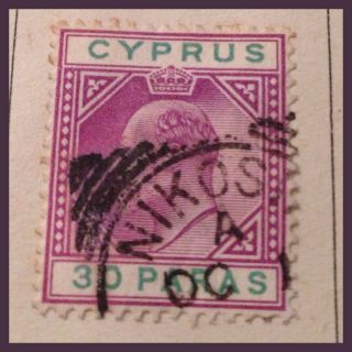 Cyprus Edward Vii 1904 - 10 - 30 Piastres Bi - Colour - Sg 63 Nicosia Pm - Fine photo