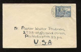 Gold Coast Kg6 1950 Cover 3d Solo To Usa. . .  Kumasi Double Ring Postmark photo