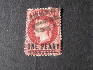 St.  Helena,  Scott 8,  1p Surcharged On 6p.  Brown Red Value 1863 Qv Issue photo