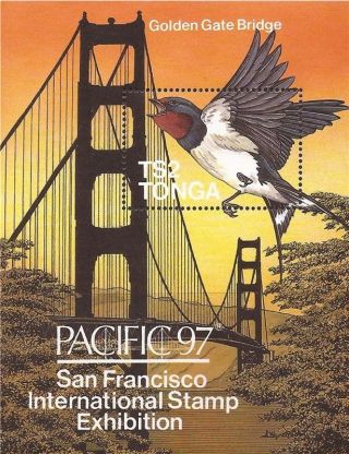 Tonga - 1997 Pacific Swallow,  Golden Gate Bridge - S/s - 20n - 035 photo