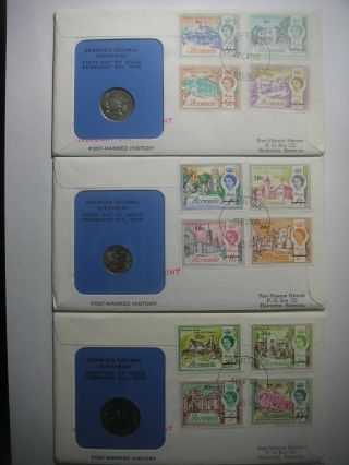 1970 Bermuda Decimal Ovpt Fdc + 5c 10c 25c Coin Vf photo