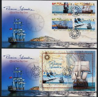 Pitcairn Islands 618 - 21a Fdc ' S - Sailing Ships,  Hms Bounty,  Map photo