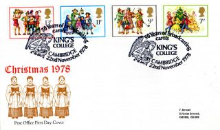 22 November 1978 Christmas Post Office First Day Cover Kings College Cambridge photo