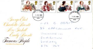 9 July 1980 Famous People Post Office First Day Cover Kingston Upon Thames Fdi photo