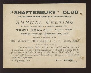 Gb Ke7 Stationery. .  Birkenhead Street Boys Lads Sto Shaftesbury Club 1903 photo