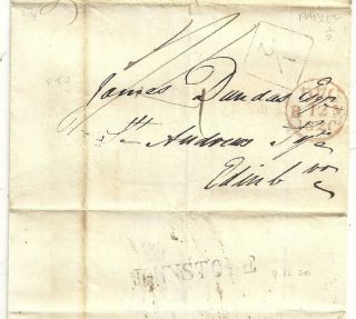 1820 Scarce Boxed ½d Mail Tax Of Paisley Wrapper Johnstone To James Dundas Edinb photo
