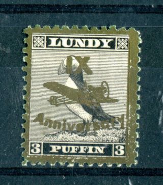 Lundy Island 1943 Xi Anniversary Overprint 3 Puffin Gold On Black A photo