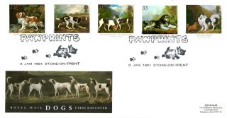 8 January 1991 Dogs Royal Mail First Day Cover Pawprints Stoke On Trent Shs photo